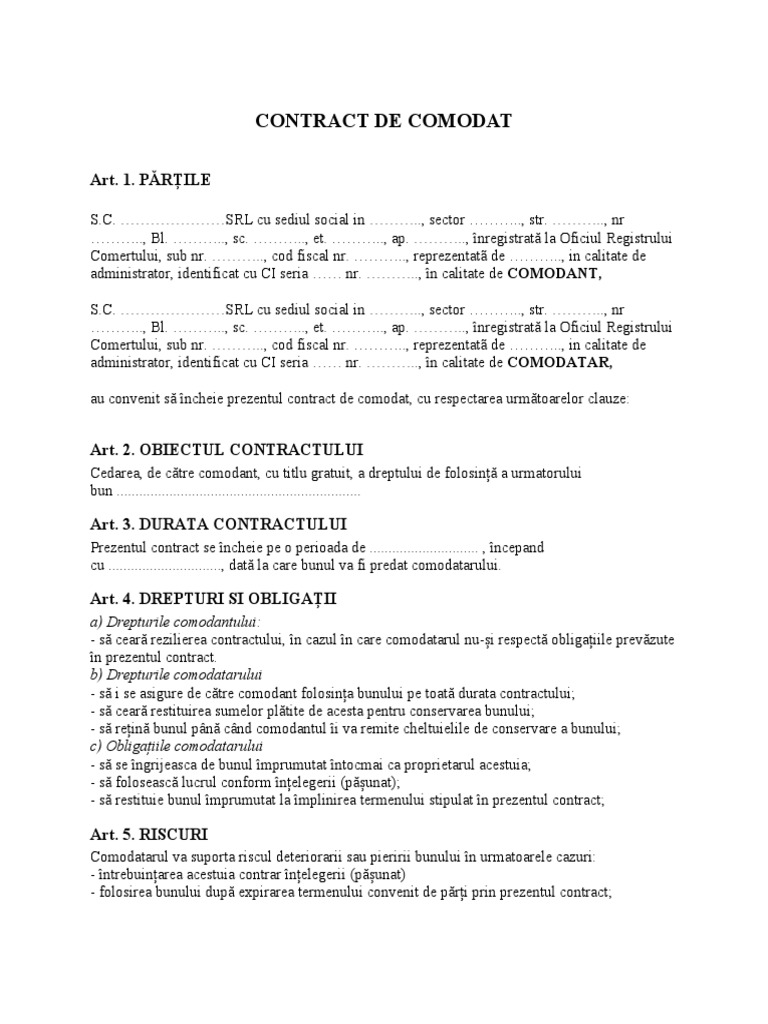 CONTRACT DE COMODAT Final | PDF