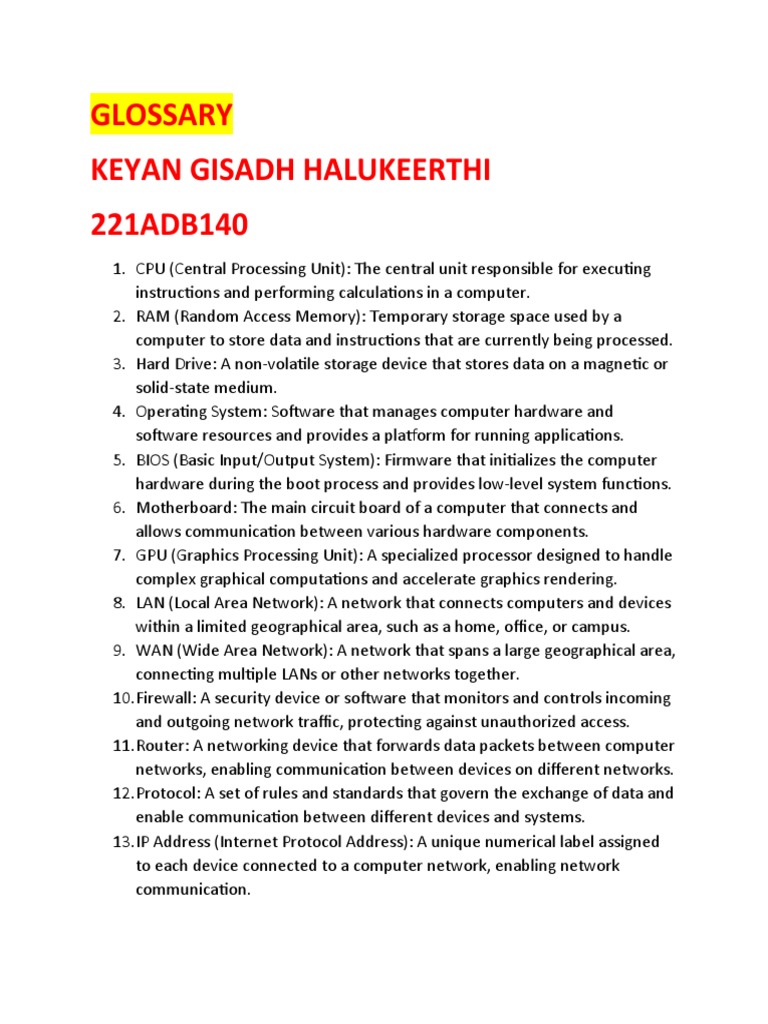 Glossary Keyan PDF Computer Network Computer Programming