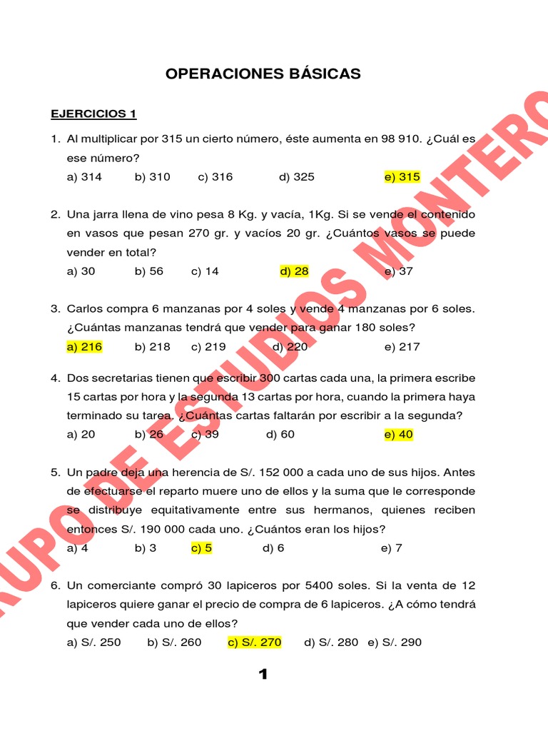 Ejercicios de Operaciones Básicas | PDF | Cigarrillo
