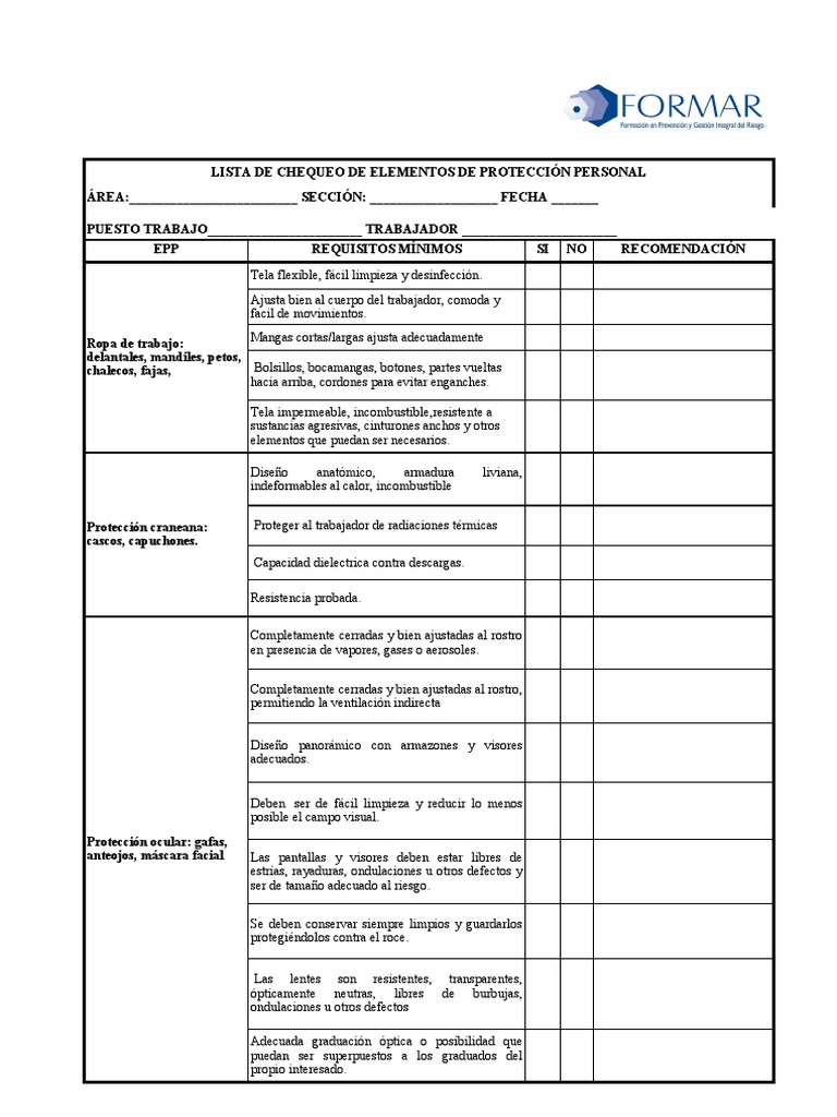 Checklist de Elementos de EPP y Seguridad | PDF | Lentes | Corrosión