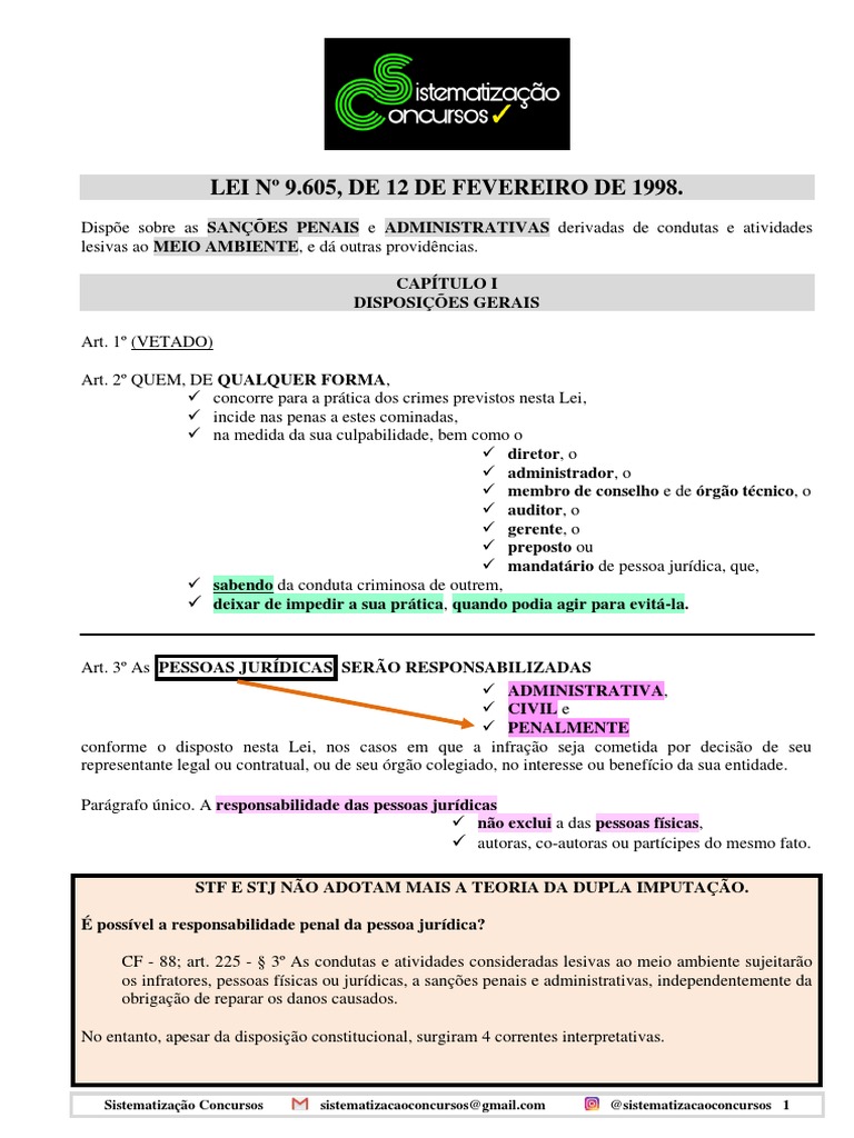 Lei 9 605 1998 meio ambiente pdf crimes crime e viol ncia
