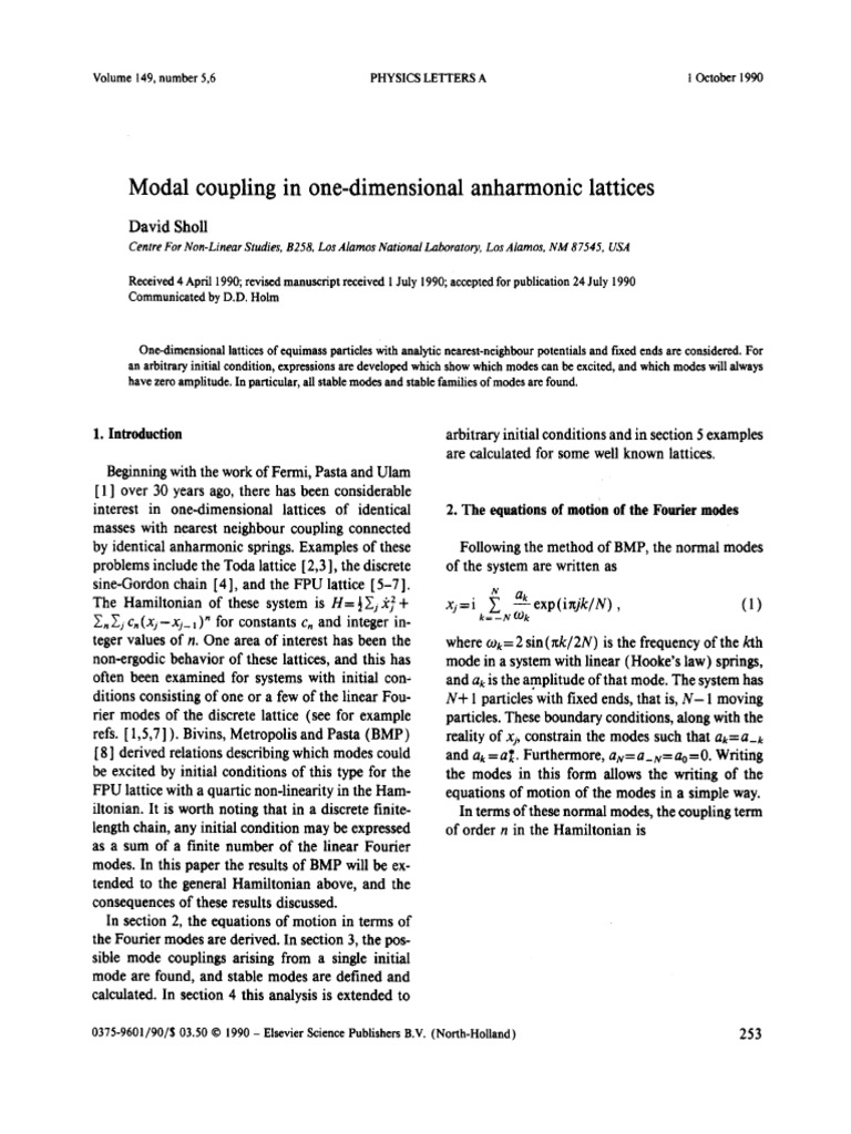 Modal Coupling in One Dimensional Anharmonic Lattices | PDF | Fourier ...