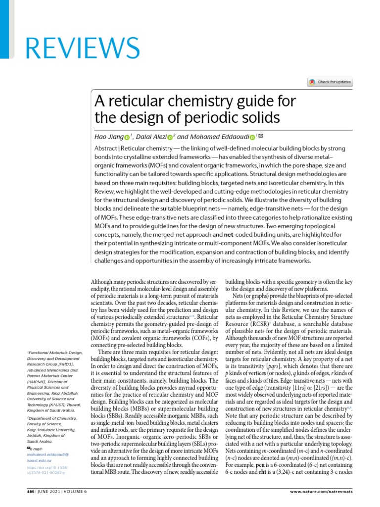 A Reticular Chemistry Guide for Thr Design of Periodic Solid PDF