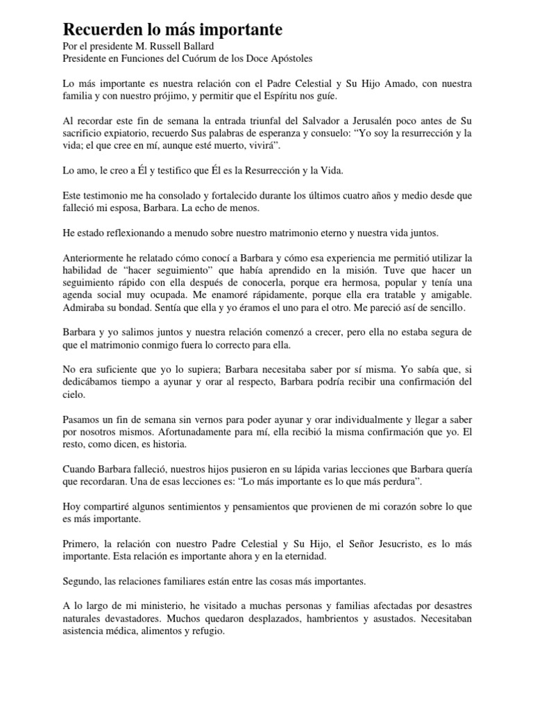 Recuerden Lo Mas Importante | PDF | Amor | Testimonio