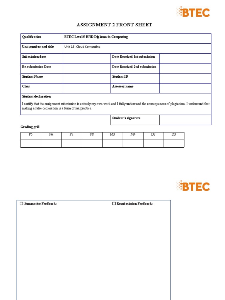 BTEC HND Cloud Computing Assignment | PDF