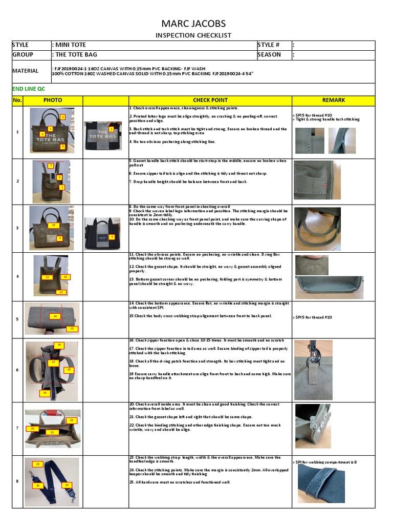 Inspection Checklist_the Tote Bag_mini Tote | PDF