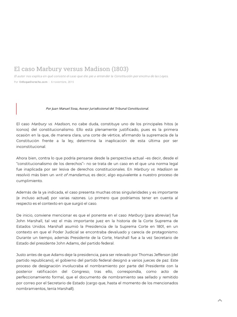 El caso marbury versus madison 1803 enfoque derecho el portal de