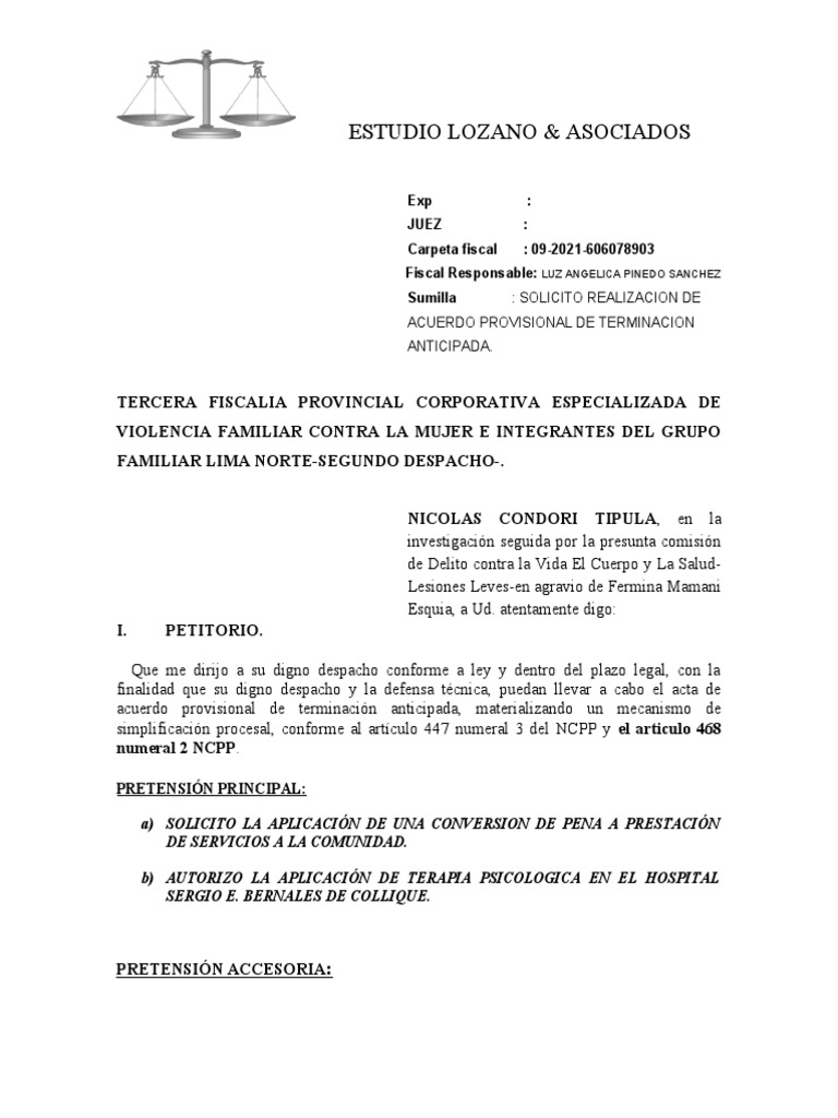 Solicitud de Terminacion Anticipada de Nicolas Tipula | PDF | Derecho