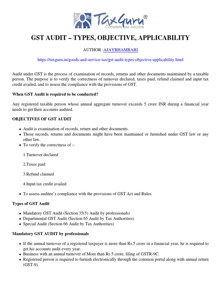 GST Audit: Types and Requirements | PDF | Audit | Taxes