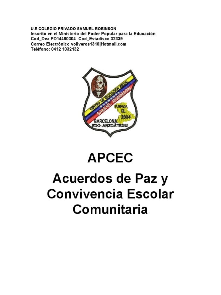 Acuerdos de Paz y Convivencia Escolar | PDF | Educación de la primera ...