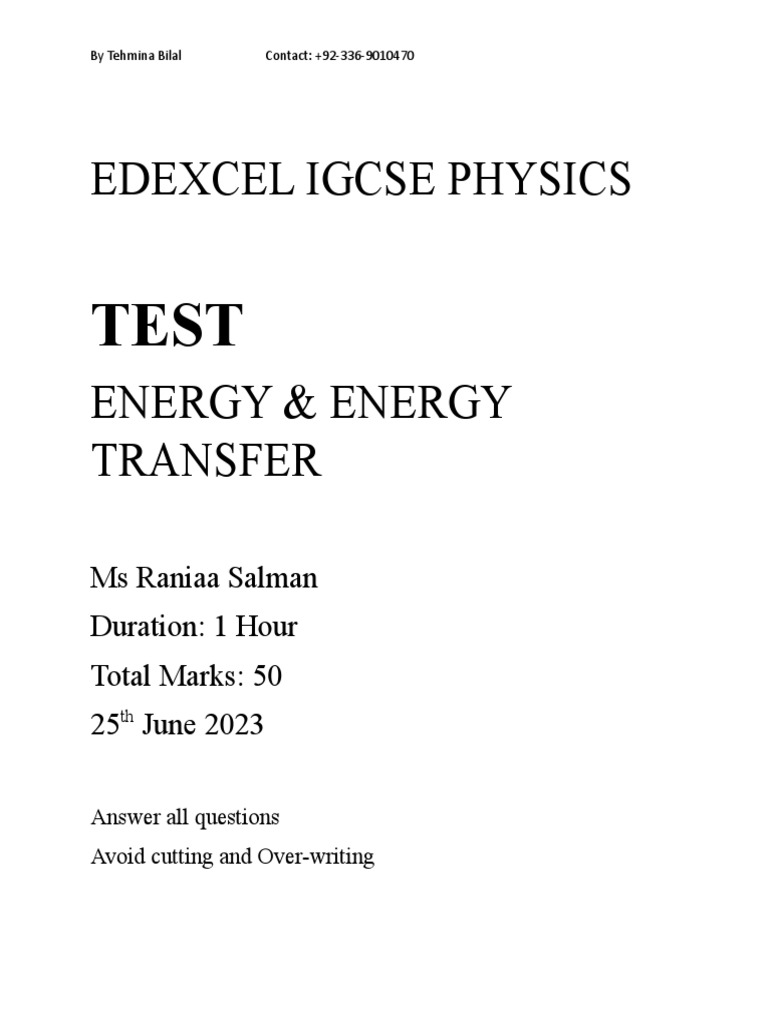 EDEXCEL IGCSE PHYSICS Test PDF