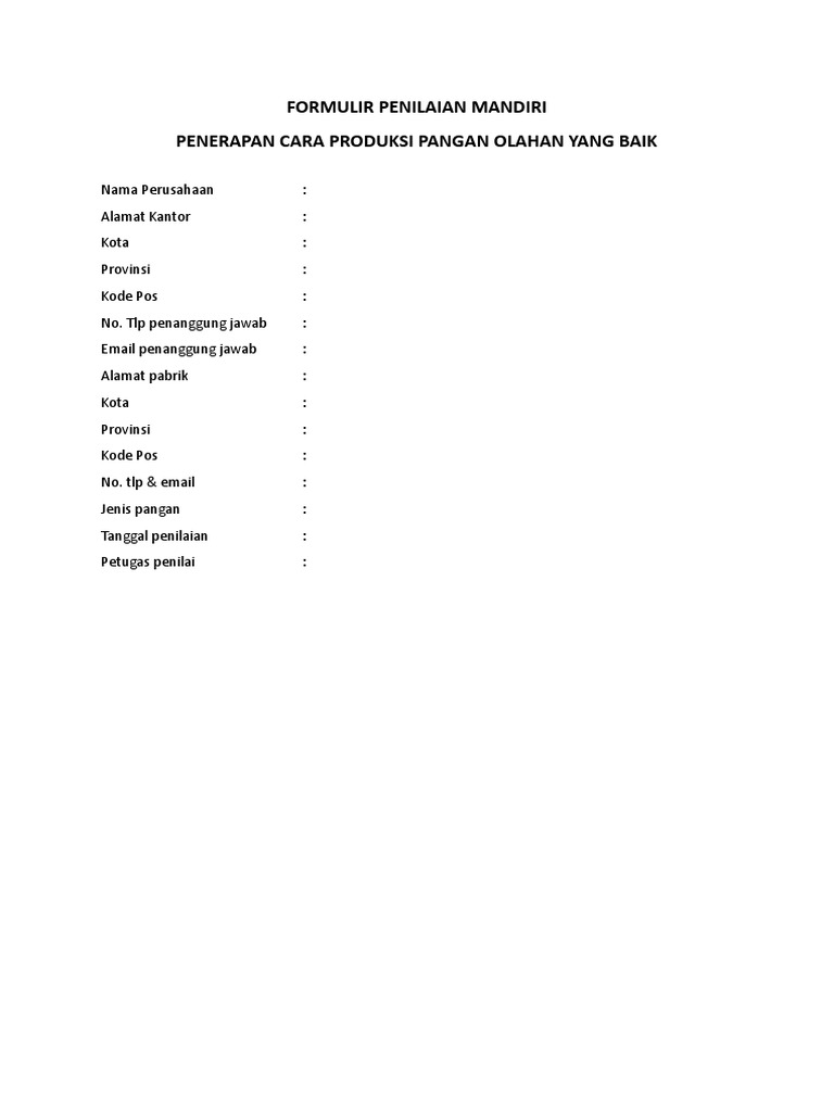 Formulir Penilaian Mandiri Pdf