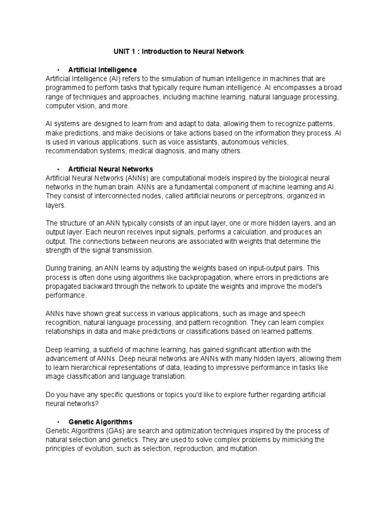 Unit 1 introduction to neural networks pdf artificial neural