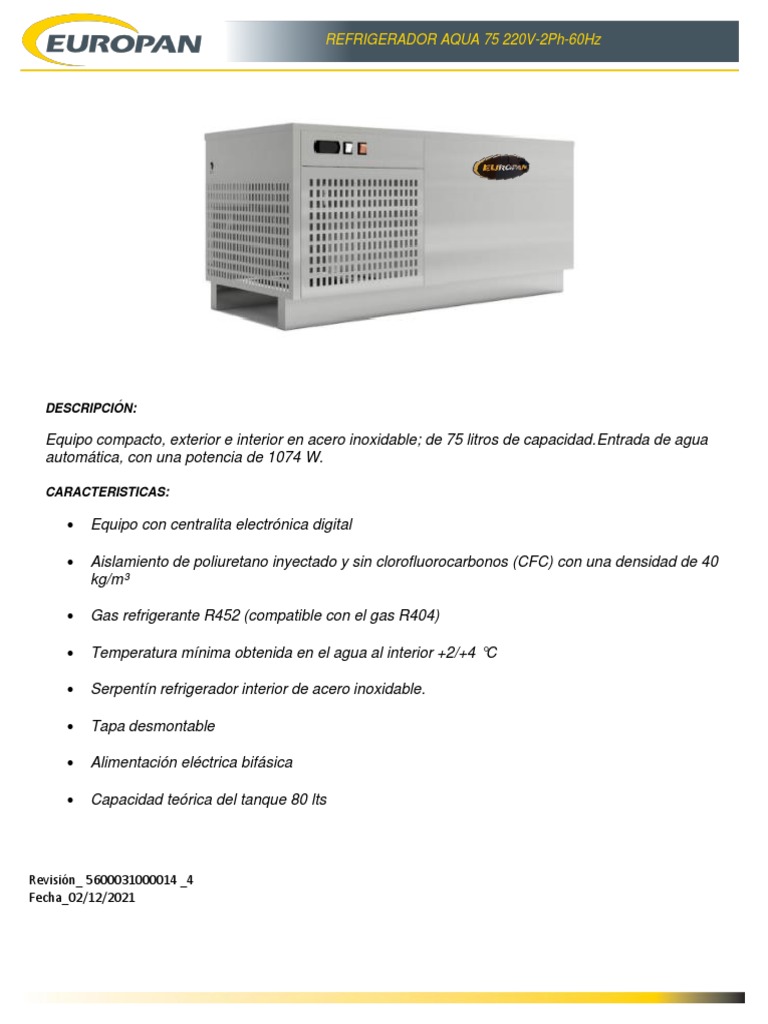 F.T REFRIGERADOR AQUA 75L 220-2PH-60Hz | PDF | Agua | Refrigerador