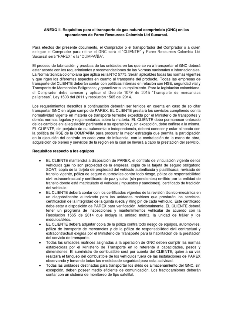 ANEXO II. Requisitos para El Transporte de Gas Natural Comprimido (GNC ...