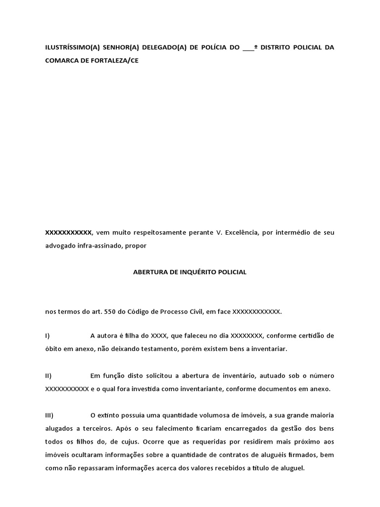 Pedido de Abertura de Inquérito APROPRIAÇÃO INDÉBITA EM INVENTÁRIO ...
