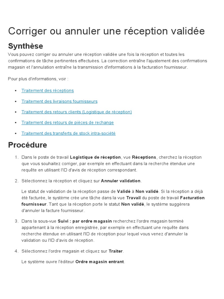 Corriger ou annuler une réception validée PDF Facture — free download