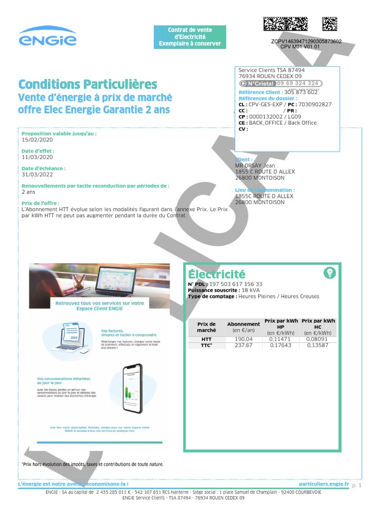 Contrat d'Électricité ENGIE 2020 PDF Fournisseur d'électricité Sodles — free download