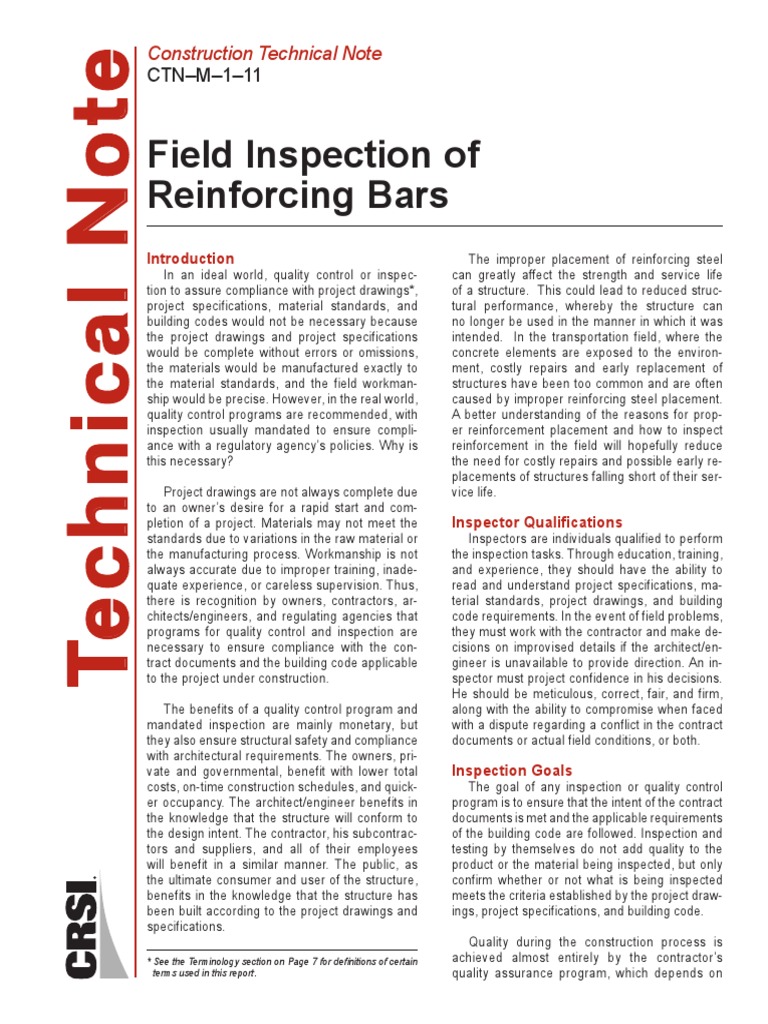 CTNM111 Field Inspection of Reinforcing Bars PDF Specification