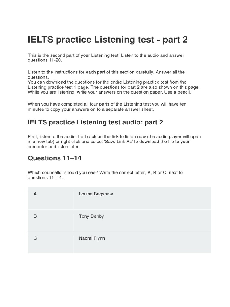 IELTS Practice Listening Test 1 - Part 2 | PDF