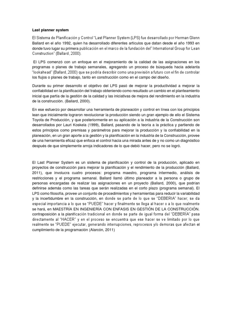 Last Planner System Pdf Planificación Programa De Computadora