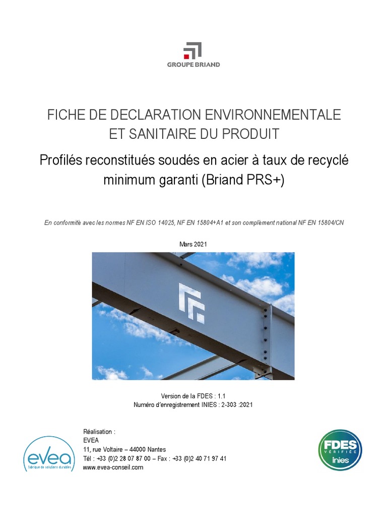 FDES Profilés Acier Reconstitués PRS+ | PDF | Analyse du cycle de vie ...