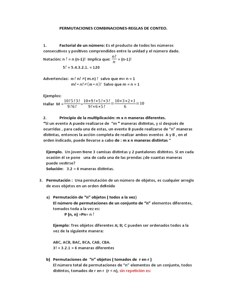 Permutaciones y Combinaciones Explicadas | PDF | Permutación | Combinatoria