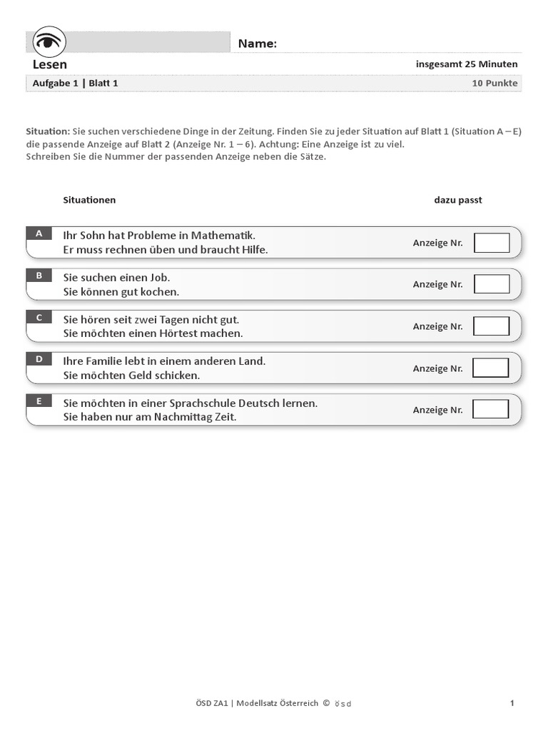 ZA1 Oesterreich Modellsatz LV Mit Loesung | PDF