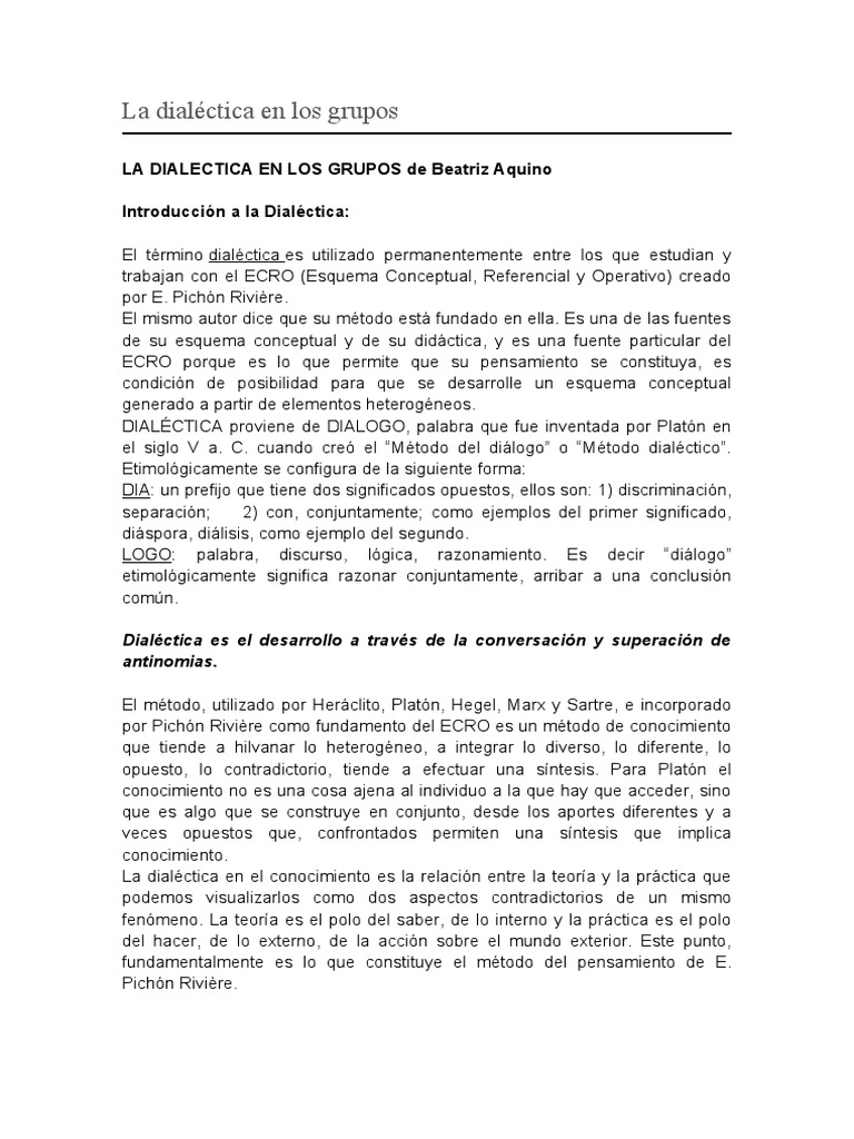 5 La Dialéctica En Los Grupos Pdf Dialéctico Realidad