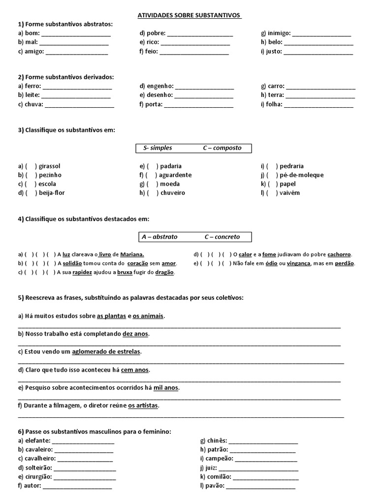 Atividades Sobre Substantivos | PDF