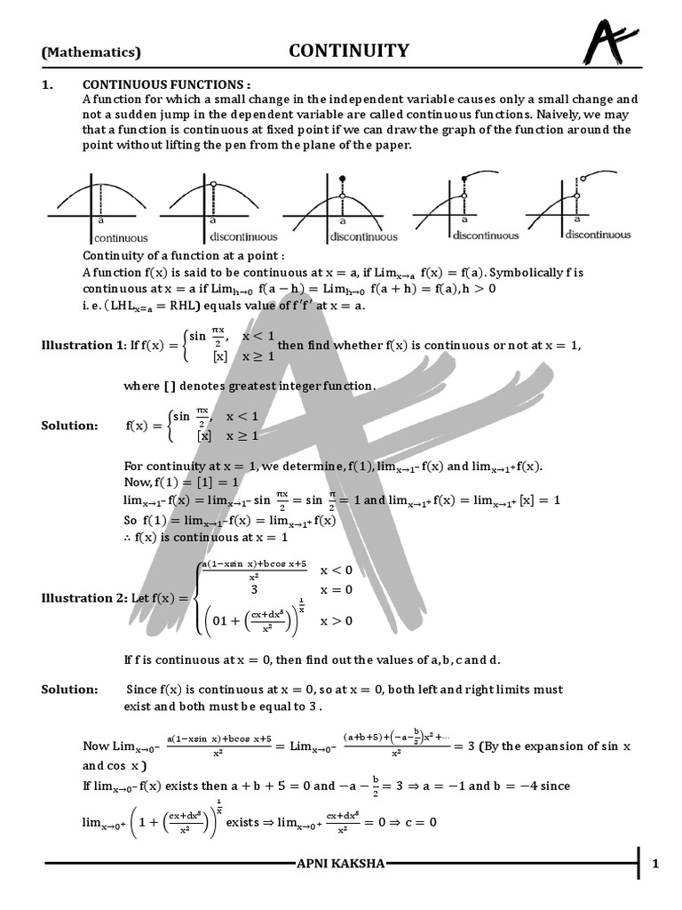 Sheet - 01 - Continuity | PDF | Function (Mathematics) | Continuous ...