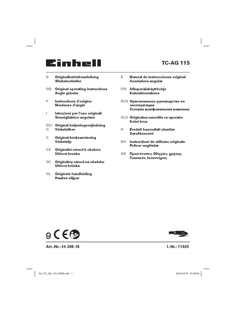 Manual Einhell Tc-Ag 115 Kotni Brusilnik | PDF