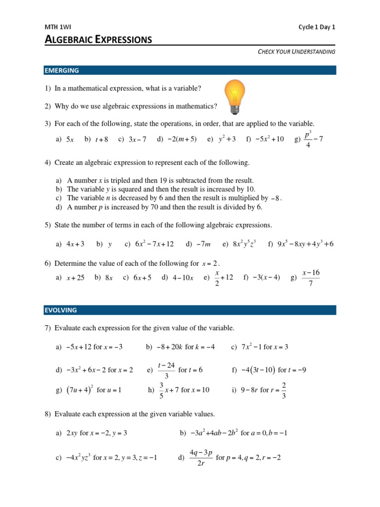 1-1 Algebraic Expressions CYU | PDF | Acceleration | Area