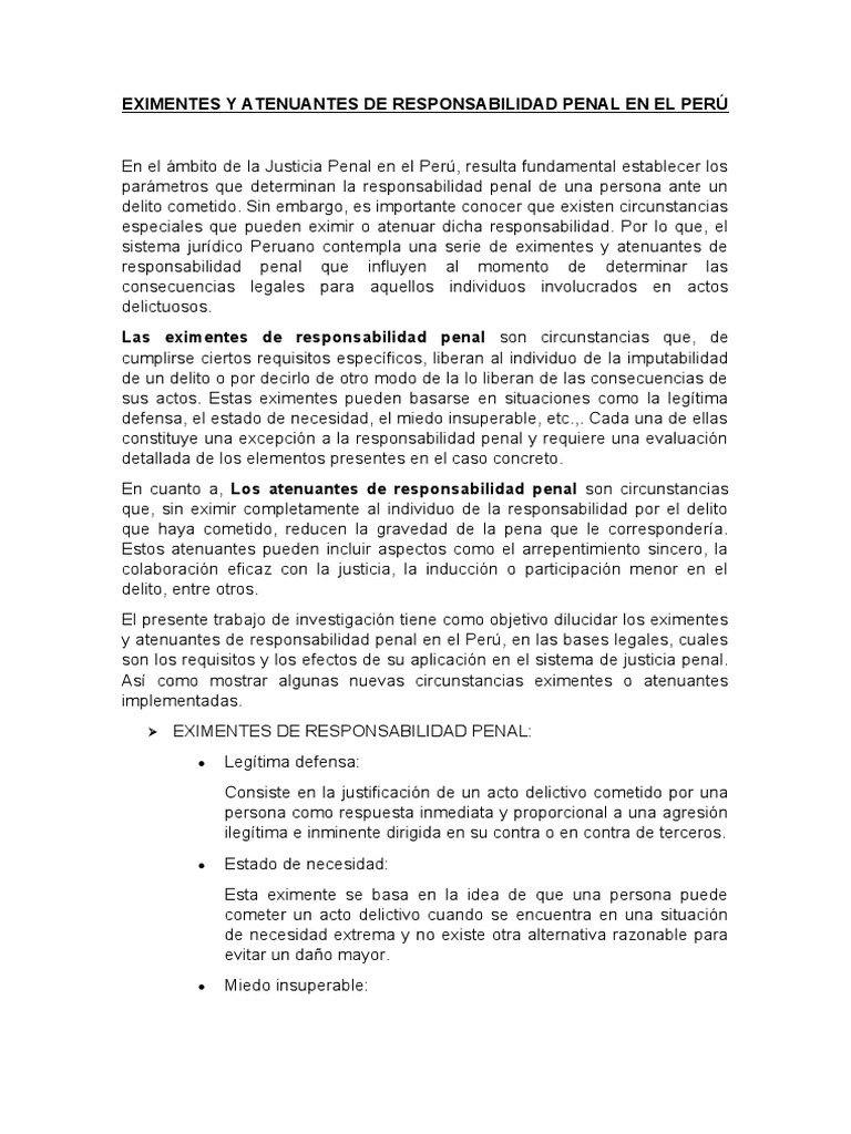 Eximentes y Atenuantes de Responsabilidad Penal en El Perú | PDF ...