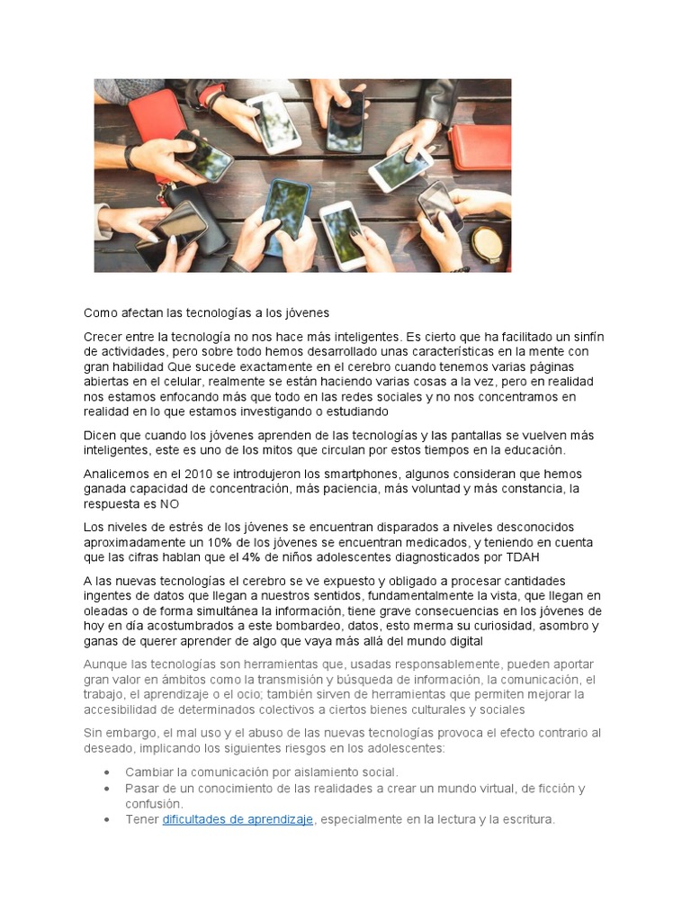Impacto Negativo de la Tecnología en Jóvenes | PDF | Adolescencia ...