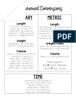 Measurement Conversions Customary Metric: Remember Big Small Multiply Small Big Divide