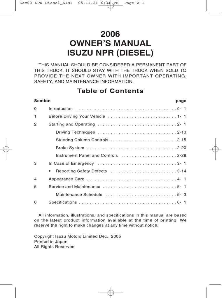 2006 ISUZU NPR OWNERS MANUAL PDF intelligence overview
