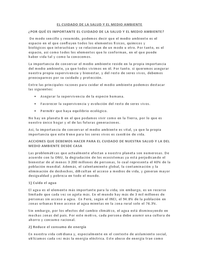 Cuidado de la Salud y el Medio Ambiente | PDF | Entorno natural ...