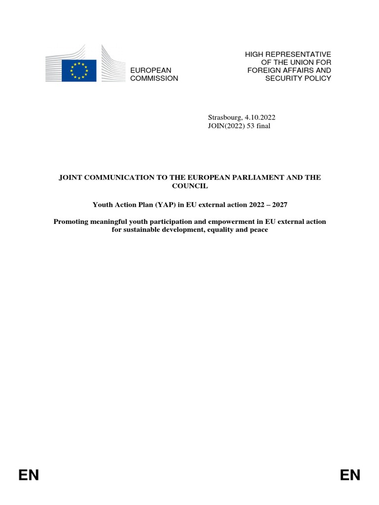 Joint Communication Youth Action Plan in EU External Action 2022