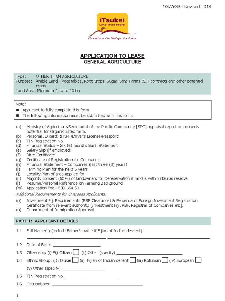 TLTB Application GENERAL AGRICULTURE | PDF | Fiji | Private Law