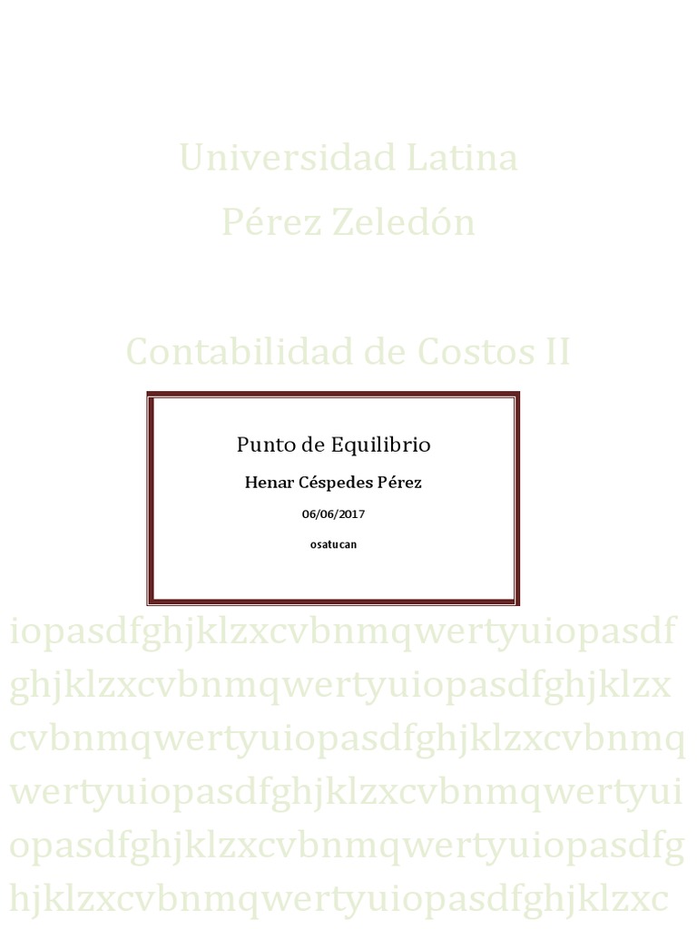 Punto de Equilibrio en Contabilidad de Costos | PDF | Equilibrio ...