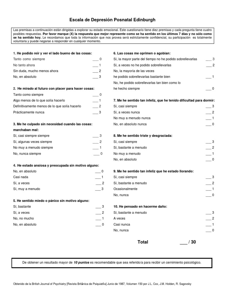 Escala de Depresion Postparto Edingurgh | PDF
