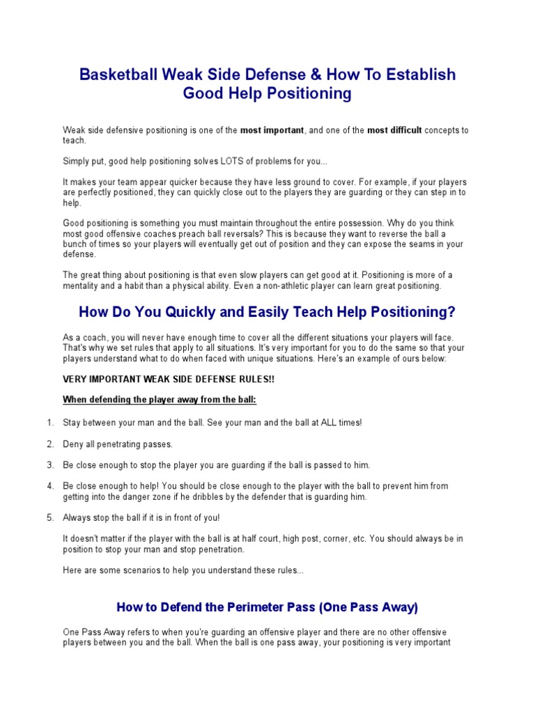 Basketball Weak Side Defense PDF Sports Ball Games