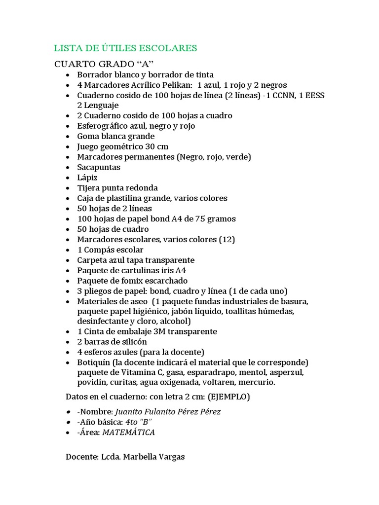 LISTA DE UTILES ESCOLARES 2023.2024 PDF