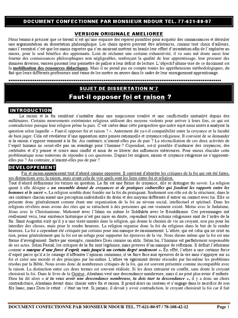 Foi et Raison : Opposition ou Alliance ? | PDF | Dieu | Raison