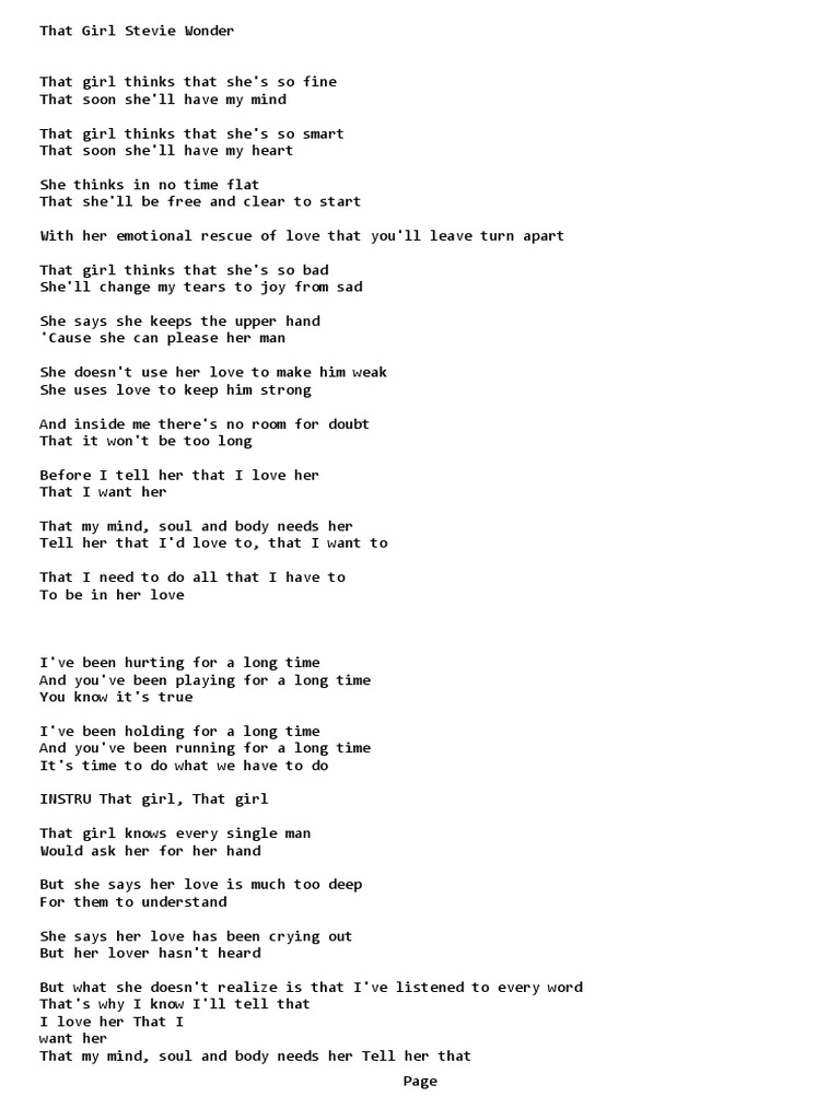 That Girl Lyrics PDF