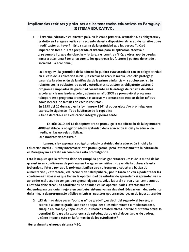Implicancias de las tendencias educativas en Paraguay | PDF | Educación ...