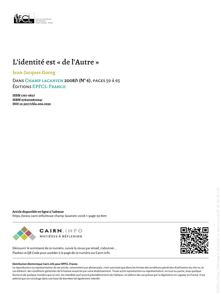 L'identité à travers l'Autre selon Gorog | PDF | Jacques Lacan ...