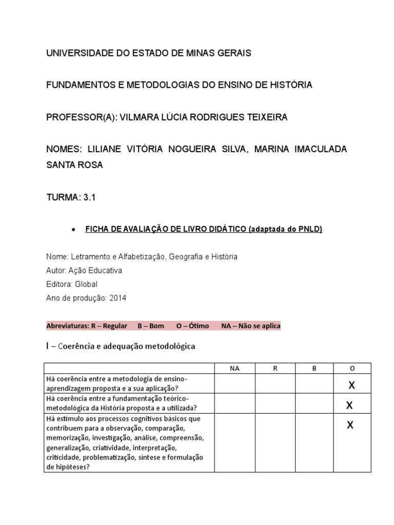 Avaliação do Livro Didático de História | PDF | Aprendizado | Alfabetização