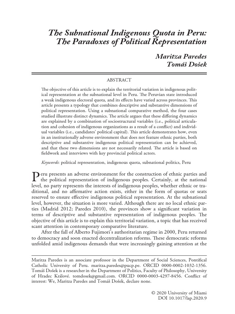 Indigenous Political Representation in Peru | PDF | Peru | Government